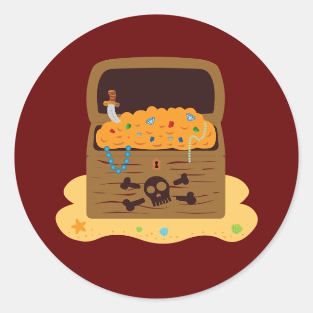 Pegatina Redonda Pirate Booty Treasure Chest (Anverso)