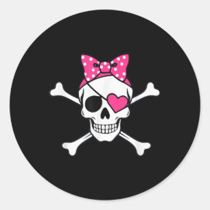 Pegatina Redonda Pirate Chica Skull Heart Outfit Toddler Valentine