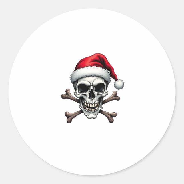 Pegatina Redonda Pirate Christmas Skull & Crossbones Santa Hat. Got (Anverso)