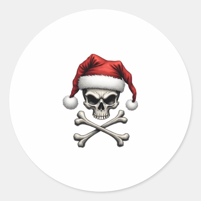 Pegatina Redonda Pirate Christmas Skull & Crossbones Santa Hat. Got (Anverso)