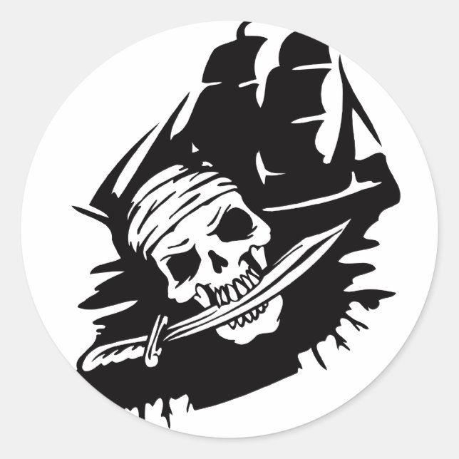 Pegatina Redonda Pirate Clipper Ship Sword Skeleton Pirates Tema (Anverso)