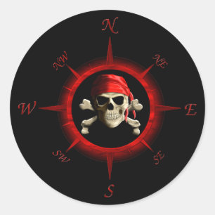 Pegatina Redonda Pirate Compass Rosa