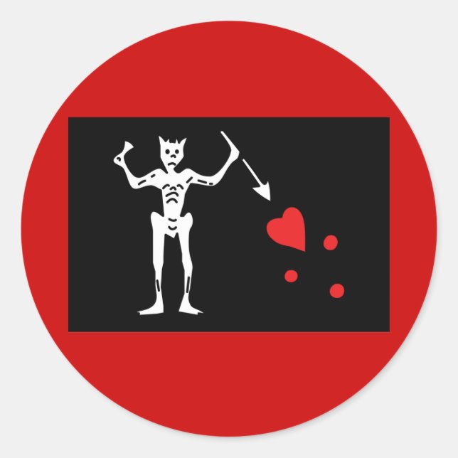 Pegatina Redonda Pirate de barba negra FLag (Anverso)