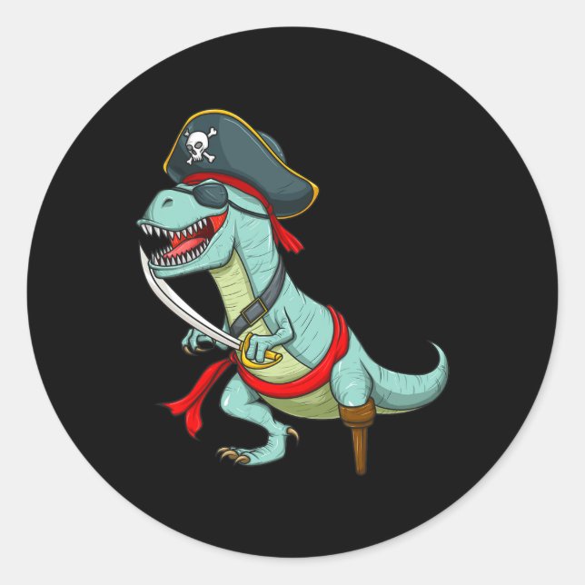 Pegatina Redonda Pirate Dinosaur T Rex Fun Tyrannosaurus Halloween (Anverso)