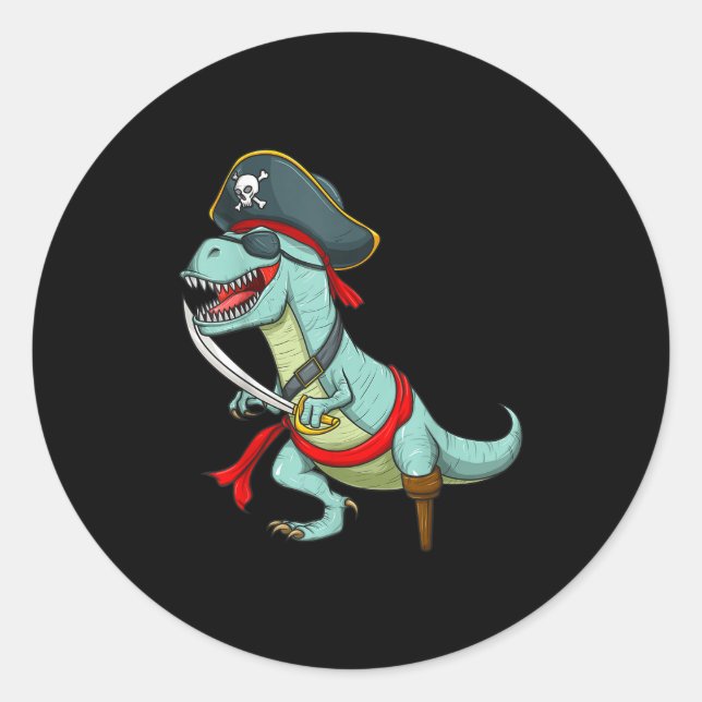 Pegatina Redonda Pirate Dinosaur T Rex Funny Tyrannosaurus Hallowee (Anverso)