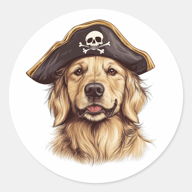 Pegatina Redonda Pirate Golden Retriever Dog Skull (Anverso)