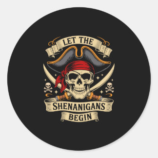 Pegatina Redonda Pirate halloween skull let the pirate shenanigans