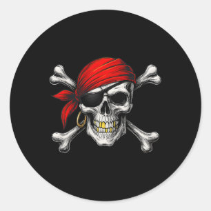 Pegatina Redonda Pirate Jolly Roger Bandera Y Crossbone Hallo