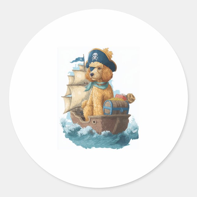 Pegatina Redonda Pirate Poodle � divertido perro marino (Anverso)