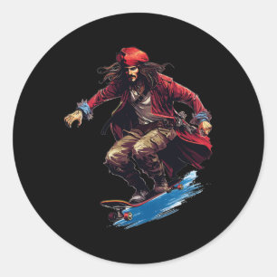 Pegatina Redonda Pirate Skater - Monopatín Monopatista Skboard