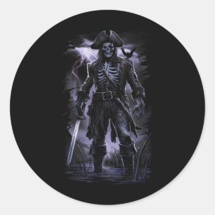 Pegatina Redonda Pirate Skeleton Ghost Ship Fiesta de disfraces de 