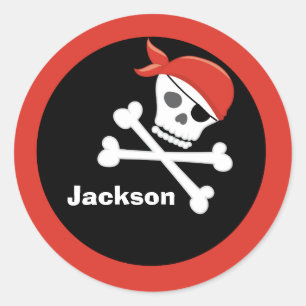 Pegatina Redonda Pirate Skull Crossbone Black Red Monogram Kids