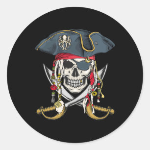 Pegatina Redonda Pirate Skull Halloween Niños Chicas Niños adolesce