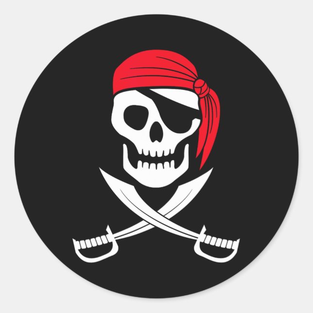 Pegatina Redonda Pirate Skull Red Bandana Sword Costume Regalo (Anverso)