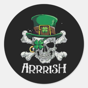 Pegatina Redonda Pirate St Patricks Day Arrrish Leprechaun Chicos H
