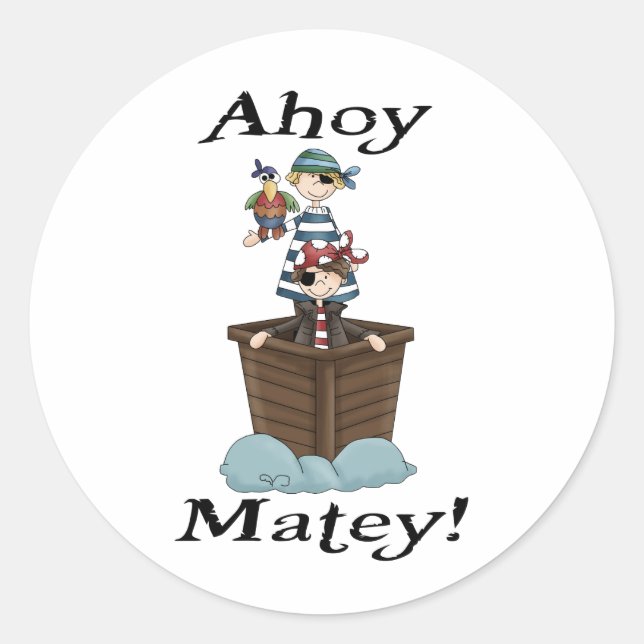 Pegatina Redonda Pirates Ahoy Matey (Anverso)