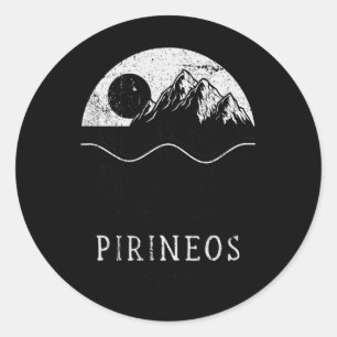 Pegatina Redonda Pirineos Vintage Montañas Senderismo Camping Españ