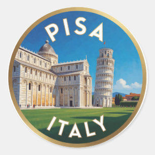 Pegatina Redonda Pisa Italia Punto de Interés Ilustración de Viaje