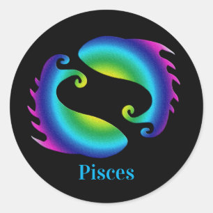 Pegatina Redonda Pisces Black Zodiac