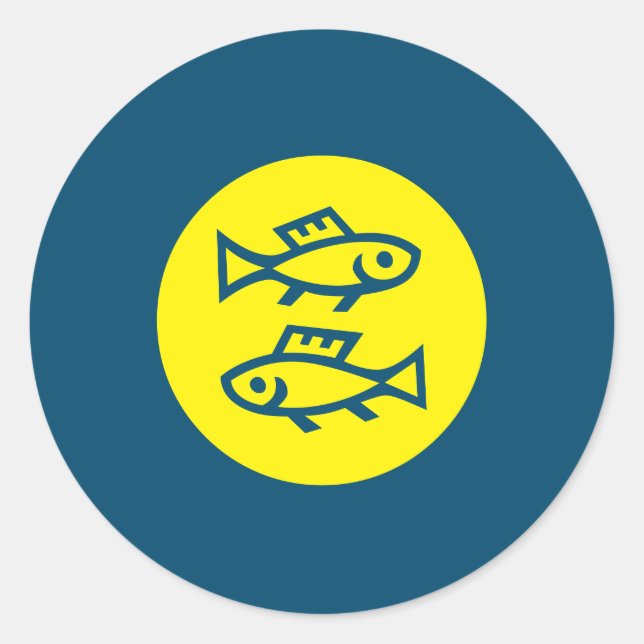 Pegatina Redonda Pisces Horoscopio Amarillo Azul Moderno Minimalist (Anverso)