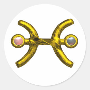 PEGATINA REDONDA PISCES / JEWEL DE RÓTULO ZODIACAL DE ORO CON PERLA