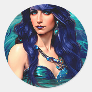 Pegatina Redonda Pisces Mermaid Queen Original Fantasy art