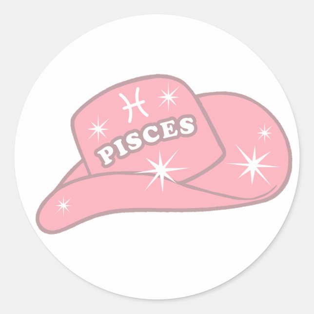 Pegatina Redonda Pisces modernos Zodiac Gorra Cowgirl rosa (Anverso)