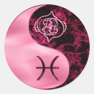 Pegatina Redonda Pisces Yin Yang