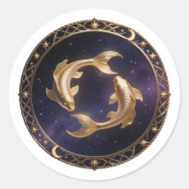 Pegatina Redonda Pisces Zodiac Fish