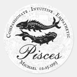 Pegatina Redonda Pisces Zodiac Traits Astrología Personalizado blan
