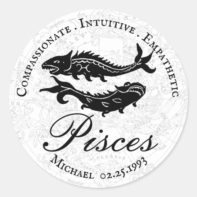 Pegatina Redonda Pisces Zodiac Traits Astrología Personalizado blan (Anverso)