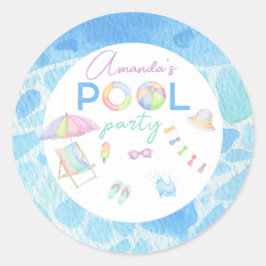Pegatina Redonda Piscina acuática Piscina fiesta de cumpleaños