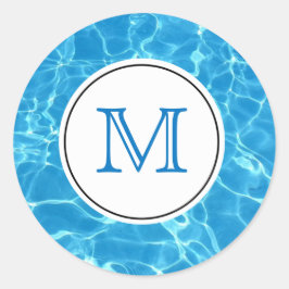Pegatina Redonda Piscina azul espumosa Monograma de agua