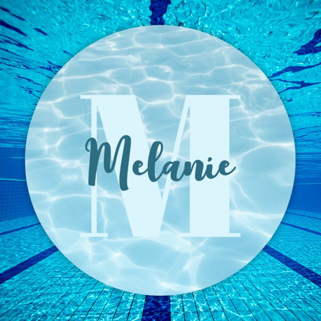 Pegatina Redonda Piscina azul monograma personalizada Moderna (Subido por el creador)