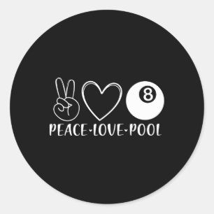 Pegatina Redonda Piscina de amor Peace Love Billiards Pool Ocho Jug