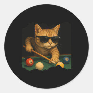 Pegatina Redonda Piscina De Gatos Billiards In Lounge Guay Funny Ca