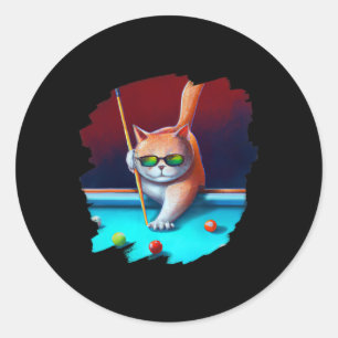 Pegatina Redonda Piscina De Gatos Billiards In Lounge Guay Funny Ca