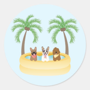 Pegatina Redonda Piscina de perros de verano