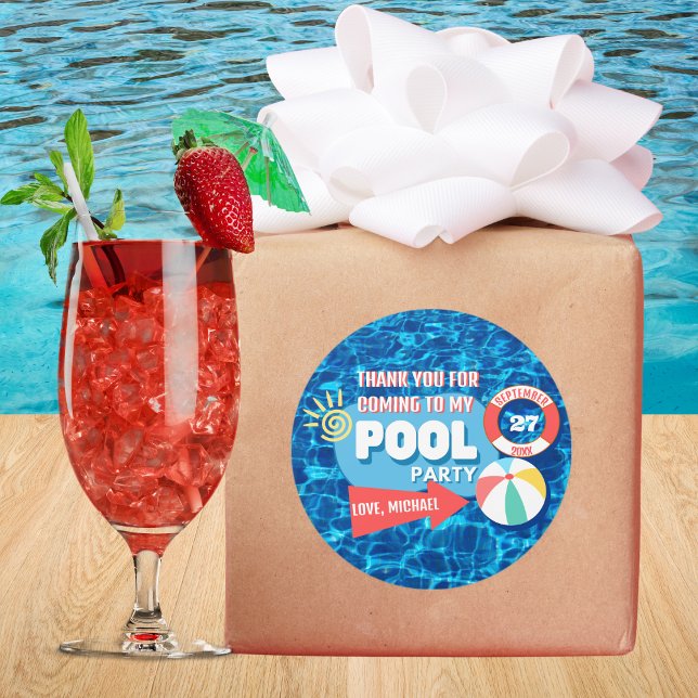 Pegatina Redonda Piscina de verano Fiesta Tropical Cumpleaños Azul (Subido por el creador)