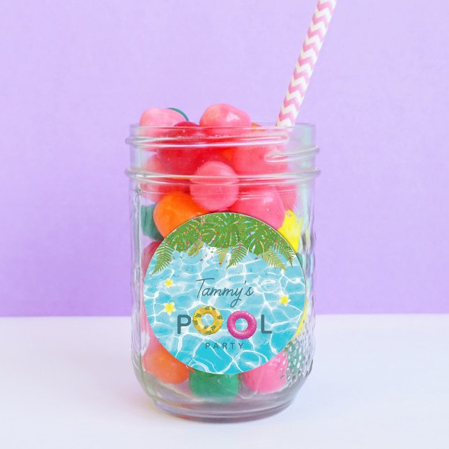 Pegatina Redonda Piscina tropical Fiesta Piscina Cumpleaños (Tropical Pool Party Swimming Pool Birthday Classic Round Sticker)