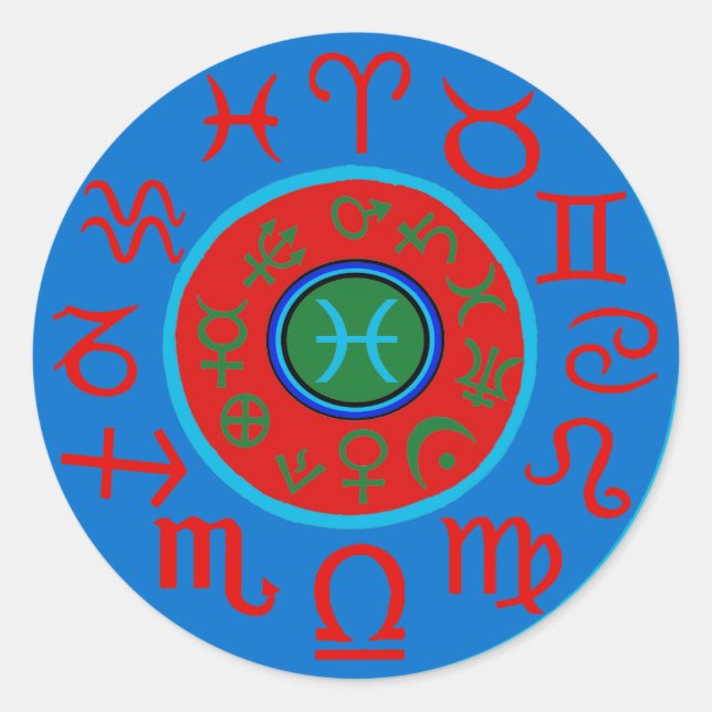 Pegatina Redonda Piscis Zodiaco (Anverso)
