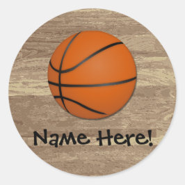 Pegatina Redonda Piso de madera de baloncesto personalizado