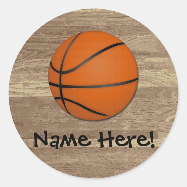 Pegatina Redonda Piso de madera de baloncesto personalizado (Anverso)