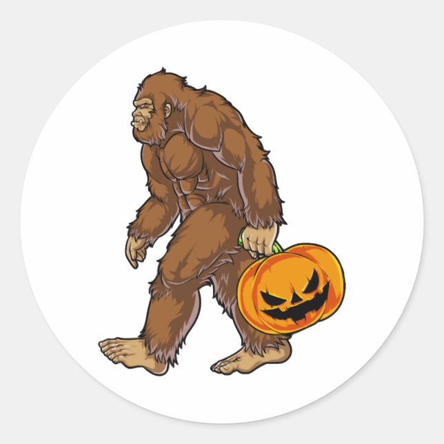 Pegatina Redonda Pisos delanteros Sasquatch con camiseta de calabaz (Anverso)