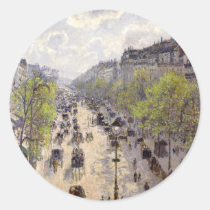 Pegatina Redonda Pissarro - Boulevard Montmartre, Primavera