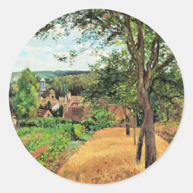 Pegatina Redonda Pissarro - huertos de Louveciennes, arte fino, (Anverso)