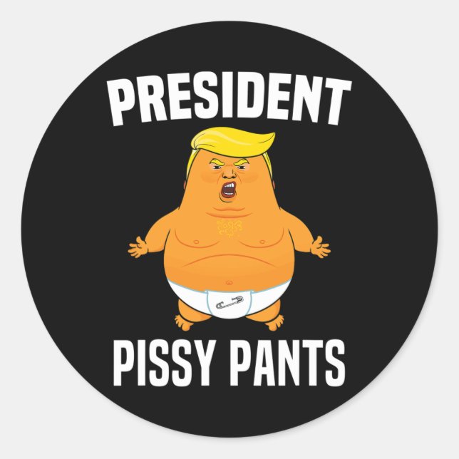 Pegatina Redonda Pissy Pants Funny Baby Trump (Anverso)