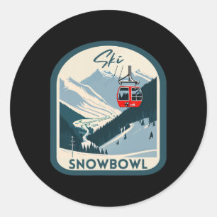 Pegatina Redonda Pista de esquí Snowbowl Retro Vintage Estilo Snowb
