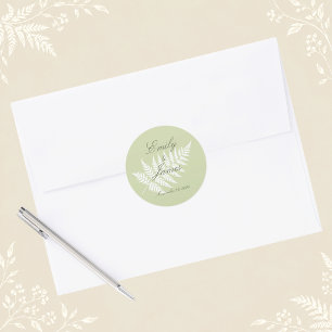 Pegatina Redonda Pistacho Verde Helecho Blanco Minimalista Botánico