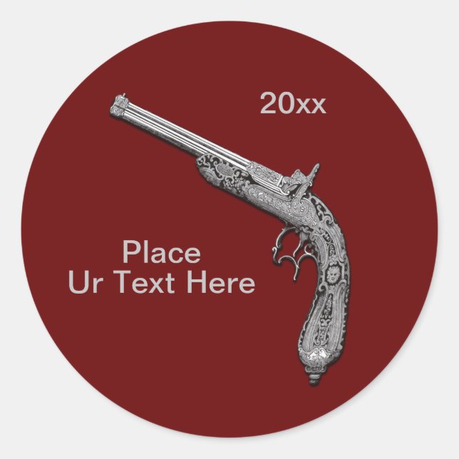 Pegatina Redonda Pistol Gun Show Personalizado Red (Anverso)